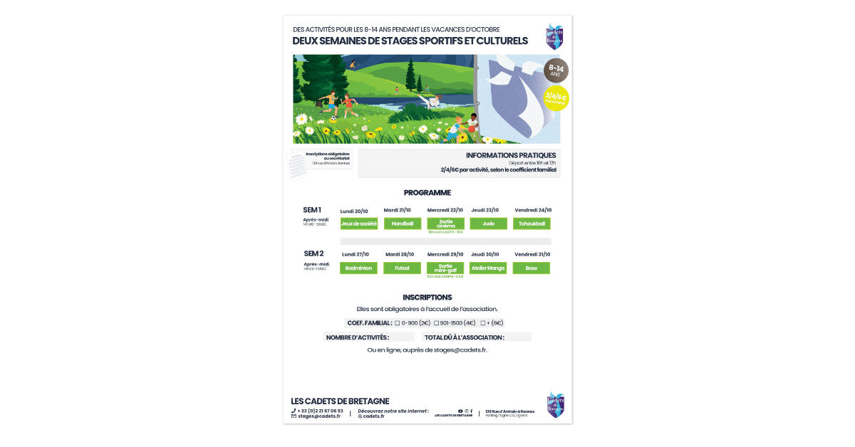 Stages pour les 8-14 ans : pendant les vacances, des après-midis sportives et culturelles aux Cadets de Bretagne